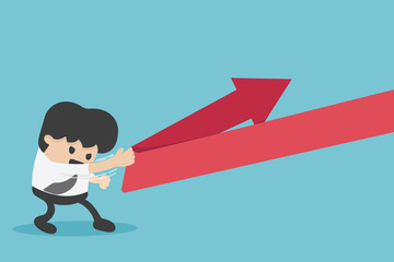 Concept cartoon illustration young businessman reflection arrow