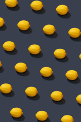 Flat lay composition with fresh ripe lemons on color background.