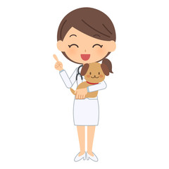 説明をする笑顔の獣医と犬