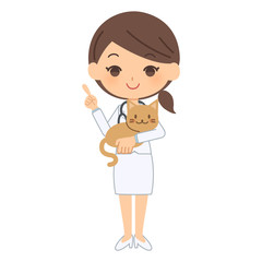 説明をする獣医と猫