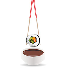 Illustration of roll sushi with salmon, prawn, avocado, cream cheese. Sushi menu. Japanese food isolated on white..