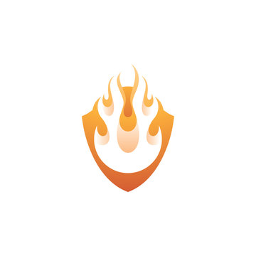 Fire Flame Blaze and Shield Logo Icon