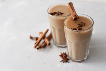 Masala chai tea, traditional Indian tea with milk and spices