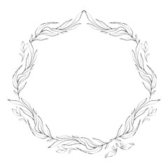 Botanical sketched floral frame. Line art hand drawn plants.