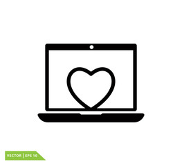 Laptop and heart icon vector logo template