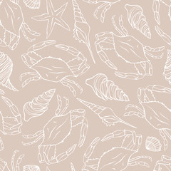 Seamless pattern with stylized crabs. Can be used for invitations, greeting cards, print, gift wrap. 