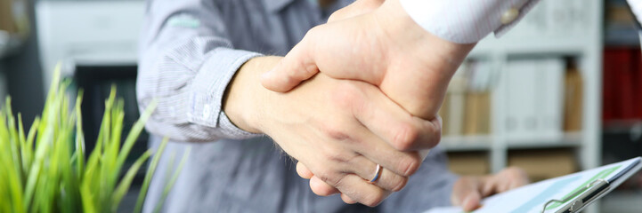 Two business people shaking hands as future prospects symbol close-up