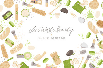Zero Waste Vector Concept illustration in Minimalism Style, with Reusable and Recycle Zero Waste products about personal care, beauty, hygiene