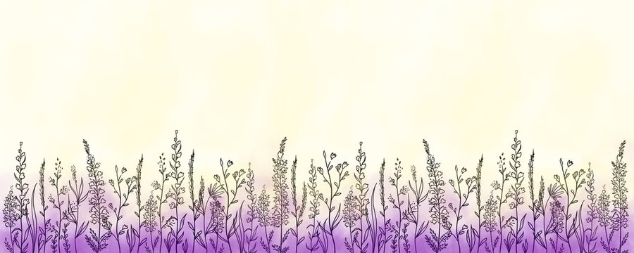 Border Of Purple Flowers Grass Field