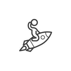 Businessman on a rocket line icon. linear style sign for mobile concept and web design. Startup Business outline vector icon. Career development symbol, logo illustration. Vector graphics