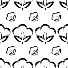 Cotton Flower Icon Seamless Pattern, Cotton Ball, Cotton Fiber Seamless Pattern