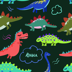 funny bright dinosaurs baby pattern