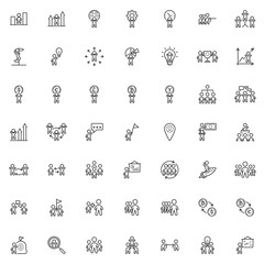 Business and finance line icons set. Creative think linear style symbols collection, outline signs pack. vector graphics. Set includes icons as teamwork people, employee staff, financial presentation