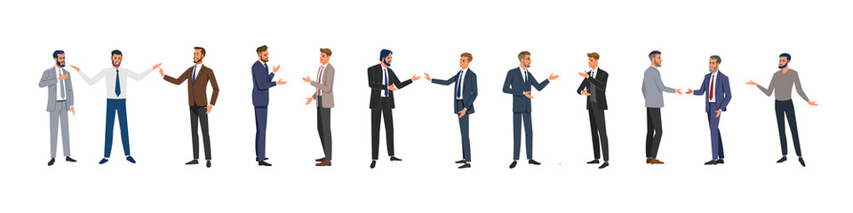 Businessmen isolated. Business people group different poses. Vector illustration.