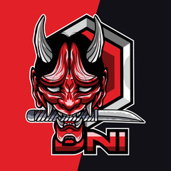 oni, hannya, japan mask esport gaming mascot logo template, suitable for your team, business, and personal branding