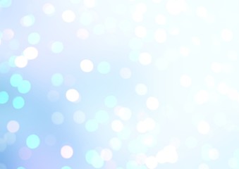 Snow bokeh subtle abstract texture. Light winter magical background. White blue brilliance pattern. Shimmer wonderful illustration. Icy shiny template.