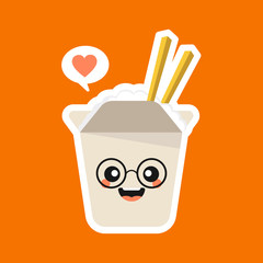 Cute and kawaii rice box character isolated on color background. Bento with emoji and expression. can use for restaurant, resto, mascot, asian culture element, chinese food, japanese food, menu. 