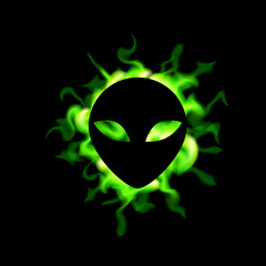 Alien icon in green neon fire.