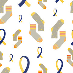 Seamless pattern of 21 March World Down Syndrome Day. Symbol different socks.