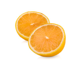 Orange or tangerine cut in half On a white background. The concept of high vitamin fruit skin care health care