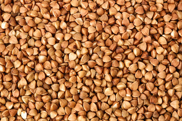 buckwheat grain background. Top view. Flat lay.