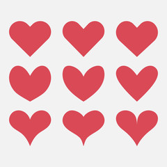 set of heart icon, love sign, flat vector illustration