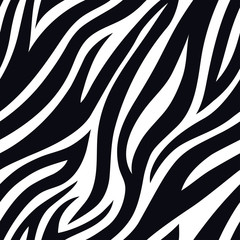Trendy black and white zebra seamless pattern. Hand drawn fashionable wild animal skin texture for fashion print design, fabric, textile, wrap, background, wallpaper. Vector illustration