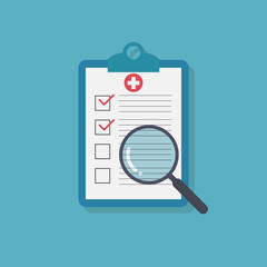 medical report with magnifying glass icon symbol flat vector illustration
