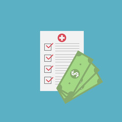 medical paper with money icon symbol flat vector illustration