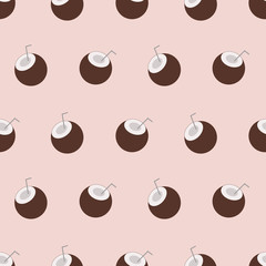 Seamless pattern with coconut cocktail. Vector illustration.