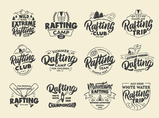 Fototapeta premium Set of vintage Rafting emblems and stamps. The original adventures badges, templates and stickers for club