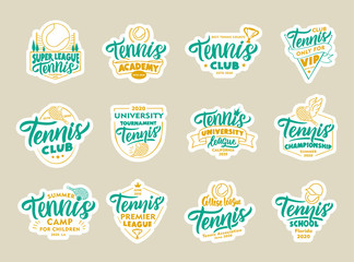 Set of Tennis stickers, patches. Sport colorful badges, emblems, stamps for Tennis club, school