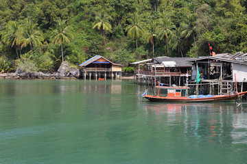 Fototapeta na wymiar Fishing village at Ban Ao Kram , Chumphon province in Thailand.