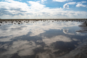 Reflexionen im Wasser am Strand