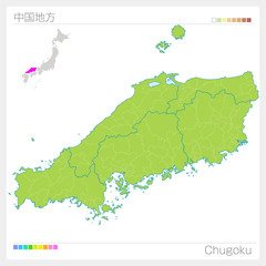 中国地方の地図・Chugoku（グリーン）