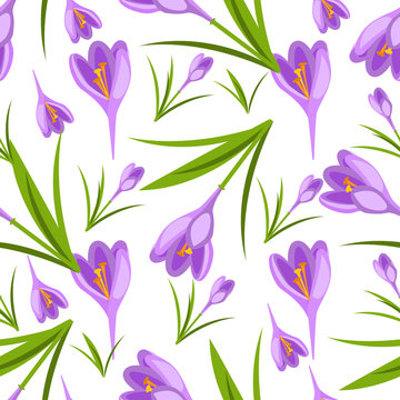 Purple crocuses in the snow vector pattern.