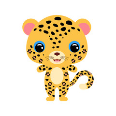 Cute baby jaguar. Jungle animal. Flat vector stock illustration on white background