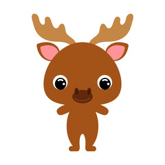 Cute baby moose. Forest animal. Flat vector stock illustration on white background