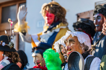 Fototapeta na wymiar Ancient carnival of Sauris. Traditional wooden masks. Italy