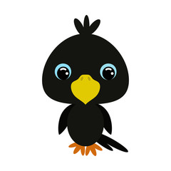 Cute baby raven. Flat vector stock illustration on white background