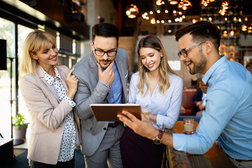 Coworker business colleagues working together in office