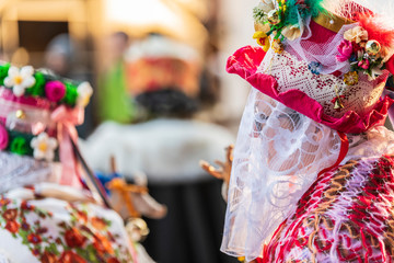 Ancient carnival of Sauris. Traditional wooden masks. Italy