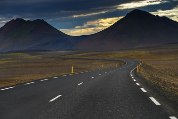 Picture beautiful view of empty road at northland in Iceland, Season summertime