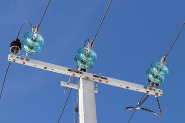 Electric pole with wires and power equipment