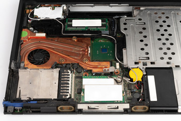 Replacement laptop CPU fan  with heat sink, removed keyboard and touchpad