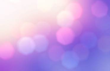 Bokeh simple pattern on lilac pink blue gradient defocus illustration. Fairy tale abstract blur background. Bright lights colorful graphic. 