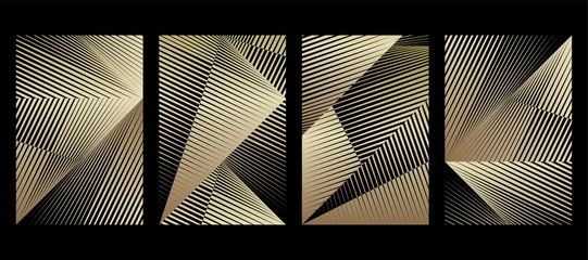 Foto op Plexiglas Abstracte halftone lijnen gouden achtergrond, creatieve geometrische dynamische patroon, vector moderne ontwerp textuur voor kaart, dekking, spandoek, poster, flyer, decoratie. © khaladok