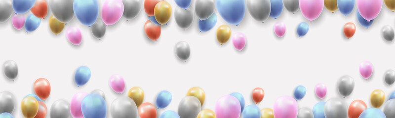 Birthday Party Banner Background with Balloons on White Background