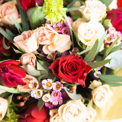 Bouquet of flowers. Beautiful flowers for valentines and wedding scene. Valentines and 8 March Mother Women's Day concept.