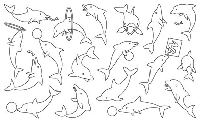 Dolphin sea animal outline vector set icon.Vector illustration blue cute dolphin.Isolated outline vector icon sea fish on white background.
